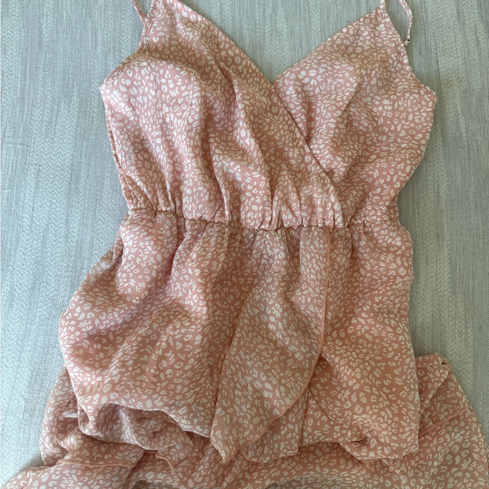 Pink Leopard Print Ruffle Slip Dress